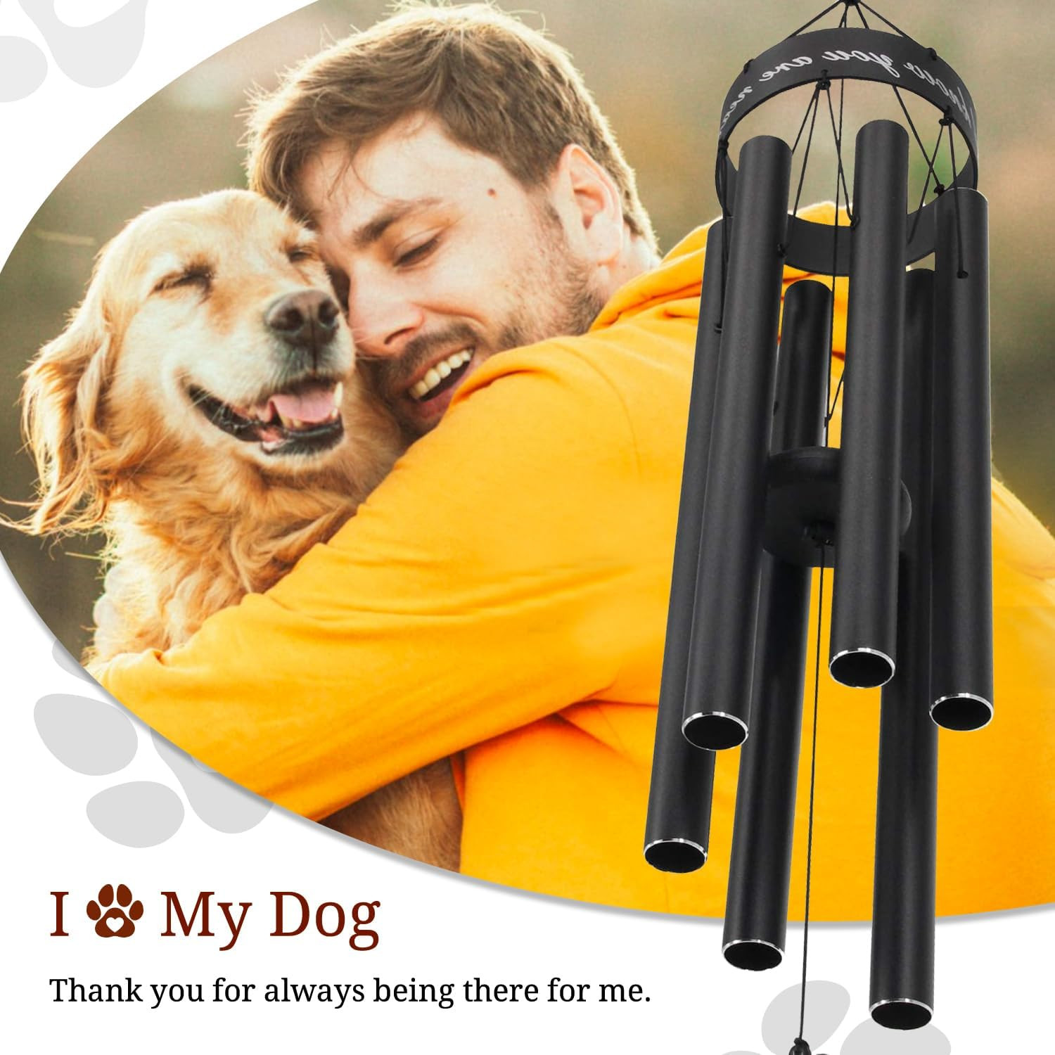 Pet Memorial Wind Chime, 30 Inches Paw Print Pet Remembrance Gift to Honor and R