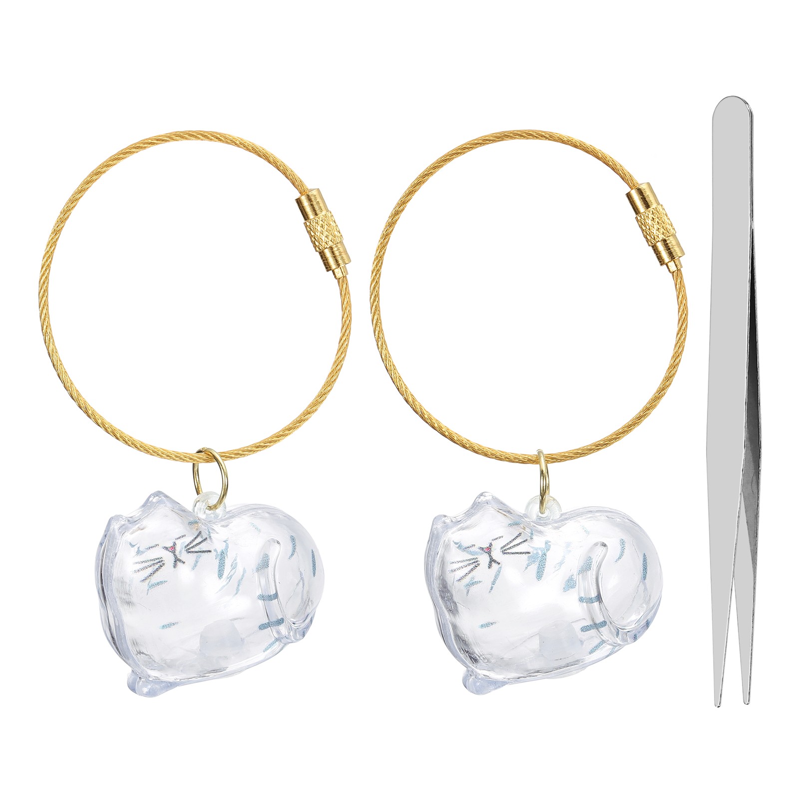 2Pcs Cat Hair Collector Keychain with Tweezers Style 9