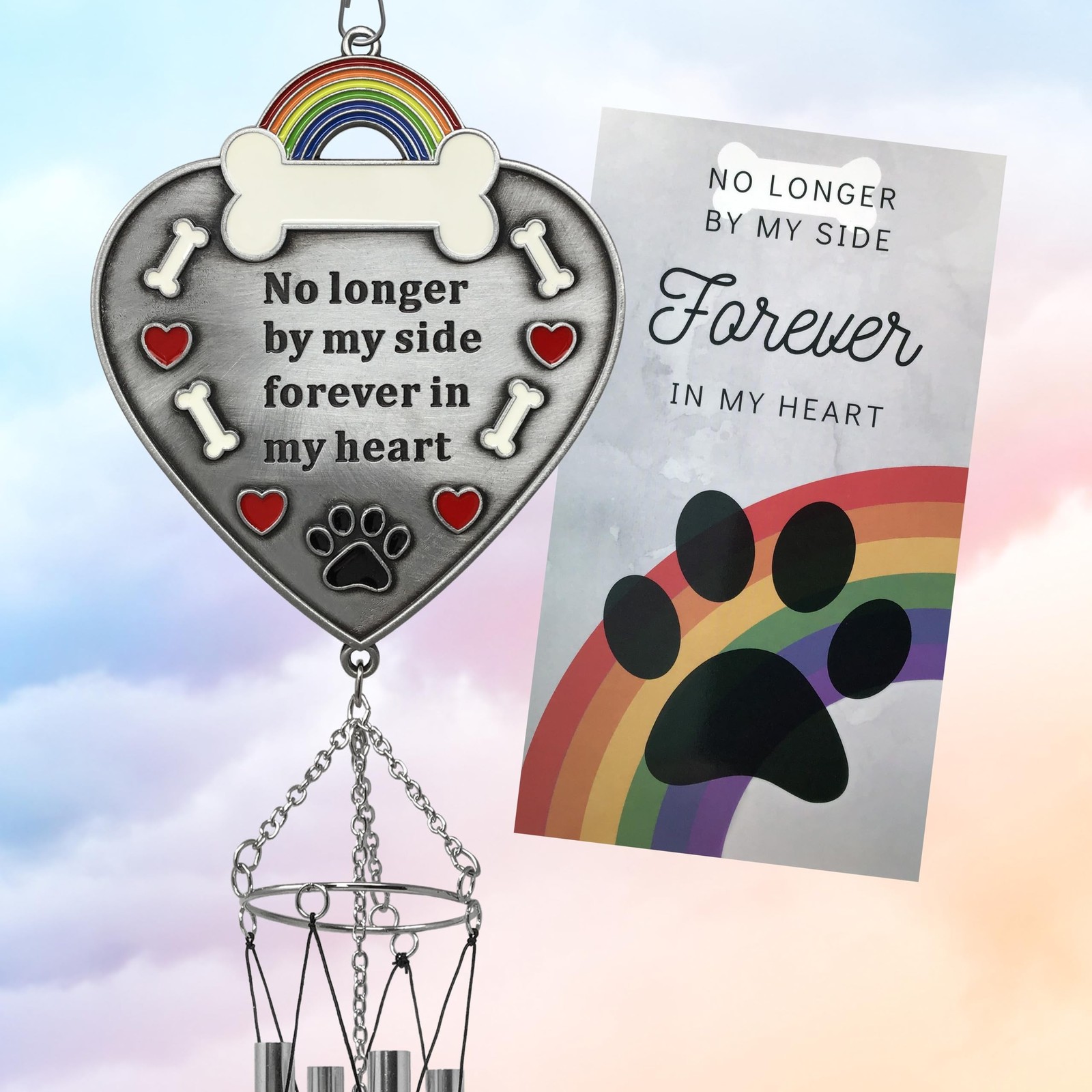 Pet Loss Memorial Wind Chime, No Longer By My Side Forever in My Heart Sympat…