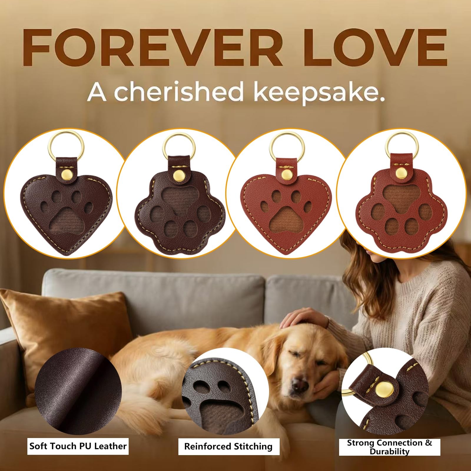 Pet Hair Storage Keychain: Dog Cat Fur Collector 2 Heart & 2 Paw Shaped keeps…