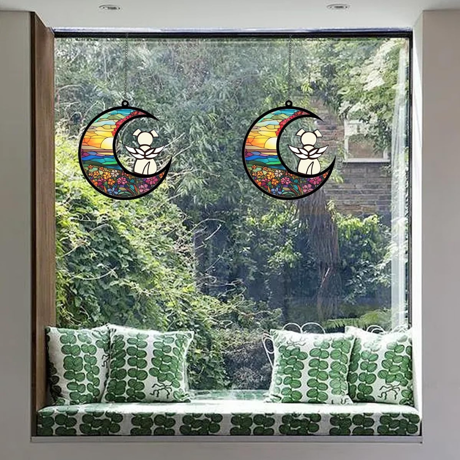 Memorial Pet Sympathy Suncatcher – White Angel Dog on Flower Moon Beverage Ac…