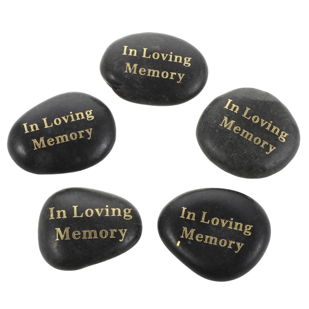 5Pcs Durable Black Memorial Stones Natural Hand Carved Garden Decor