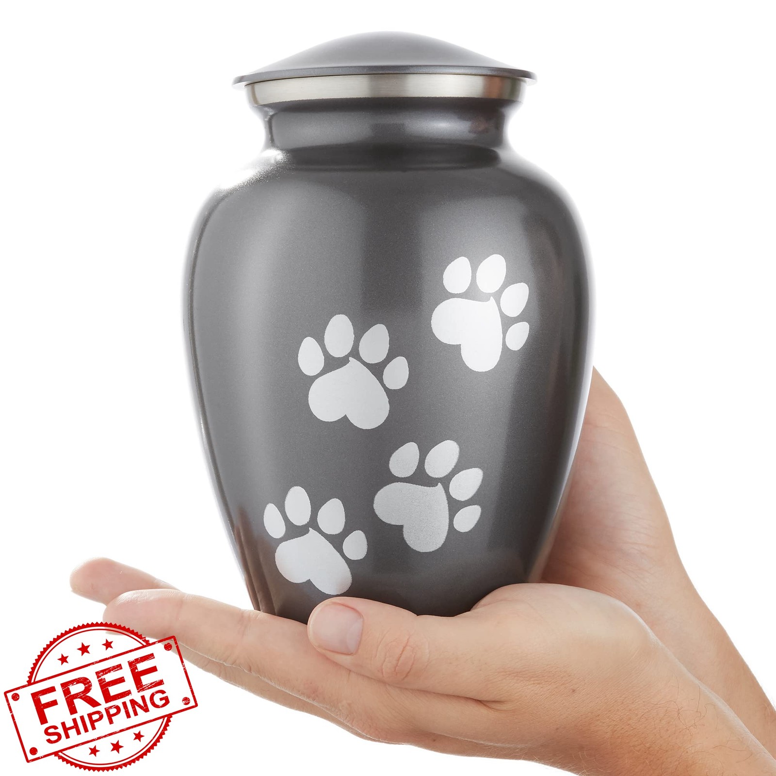 Reminded Brass Pet Urn Paw Print Gray Medium