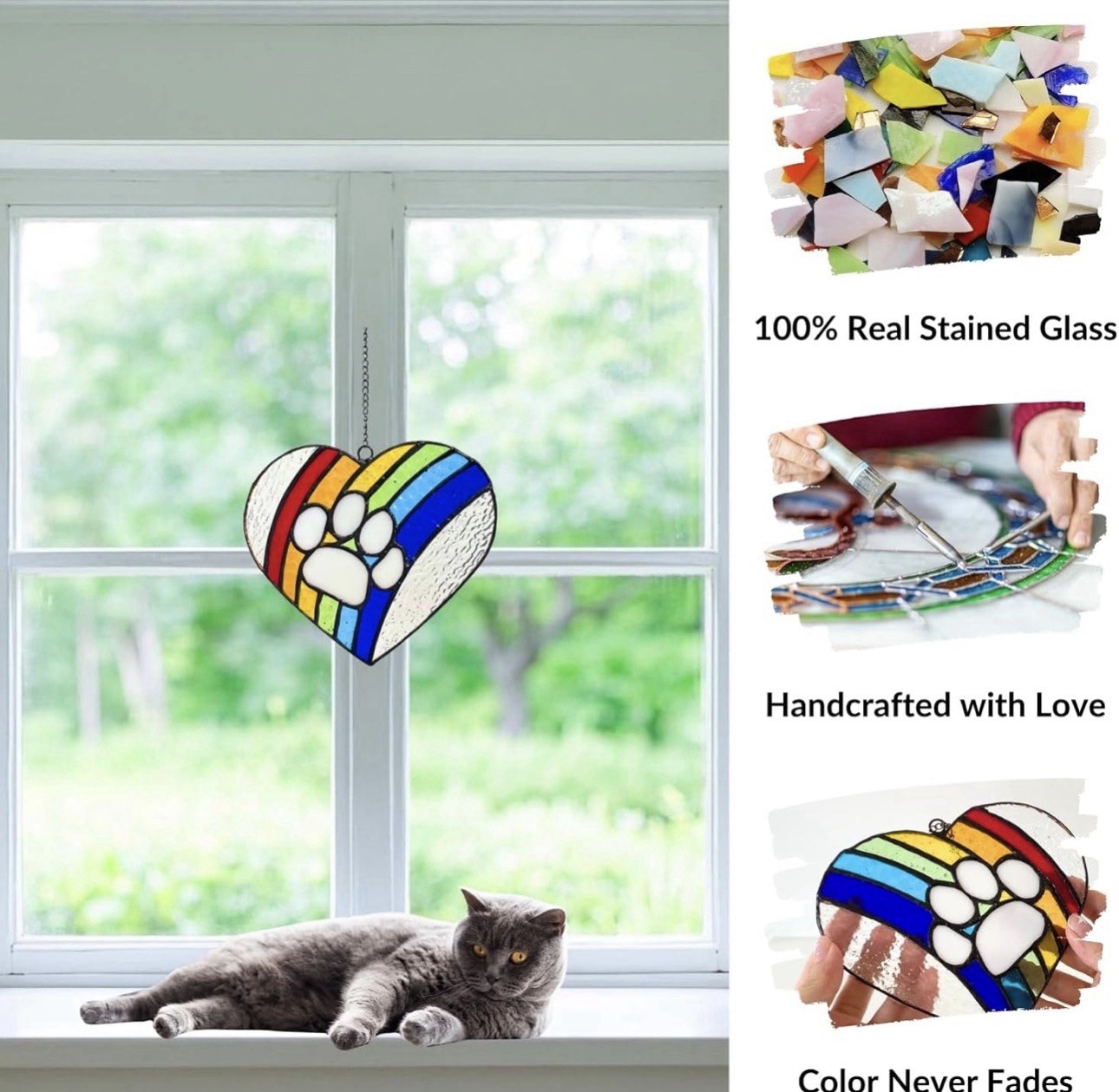 LastingTails Rainbow Dog Memorial Gifts, Paw Print Heart Suncatcher, Loss of Dog
