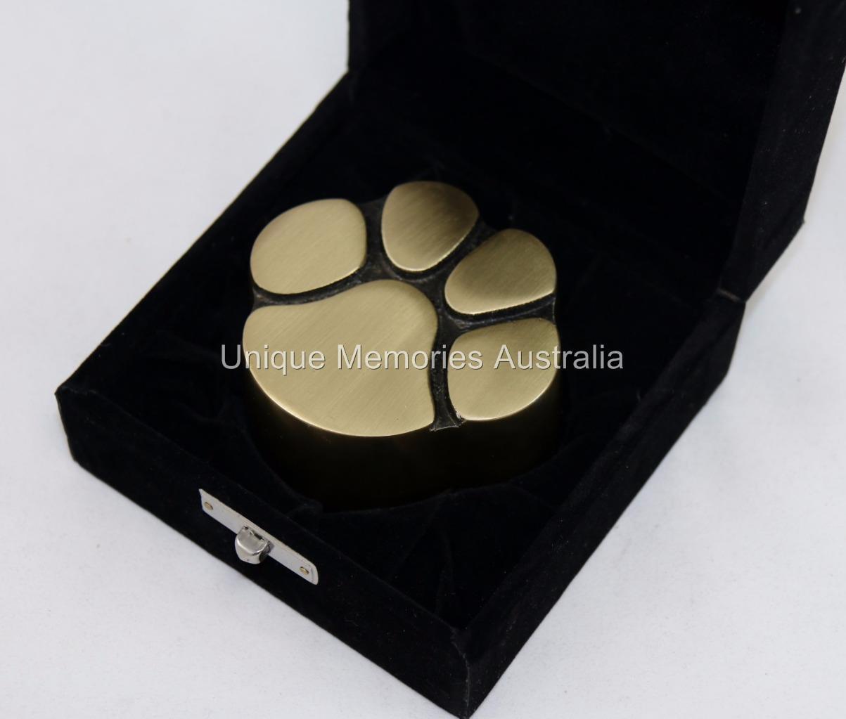 Solid Brass Bronze Cat & Dog Pet Paw Print Keepsake Cremation Funeral Urn + Case