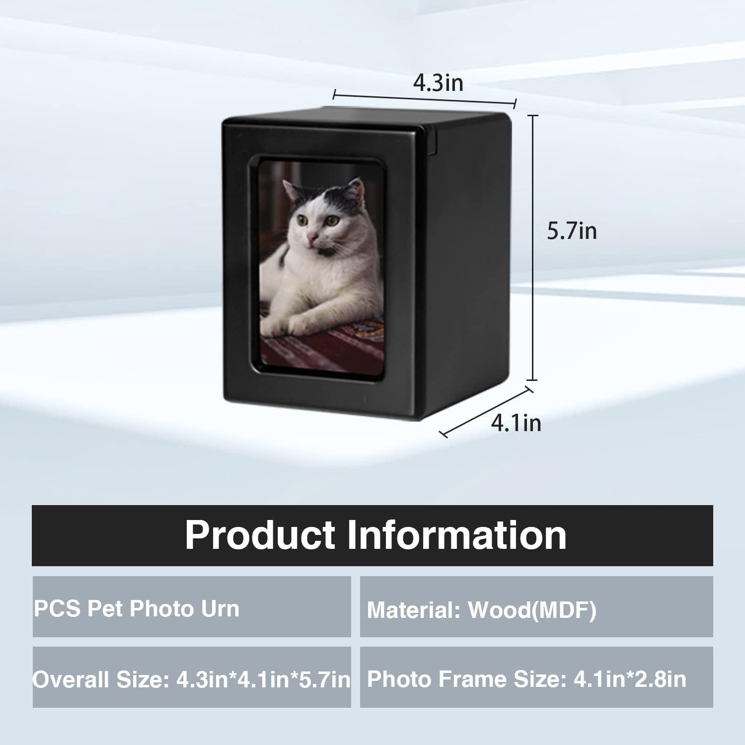 Cat Photo Urns for Ashes Pet Cremation Memorial Box Small Black Keepsake Case