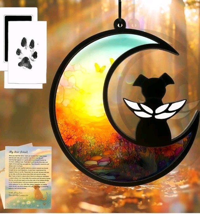 Dog Memorial Gifts for Loss of Dog, Black Dog Angel Memorial Suncatcher