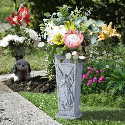 Cemetery Flowers Vase with Spike, Memorial Grave Vase Resin Flowers 1 Gray