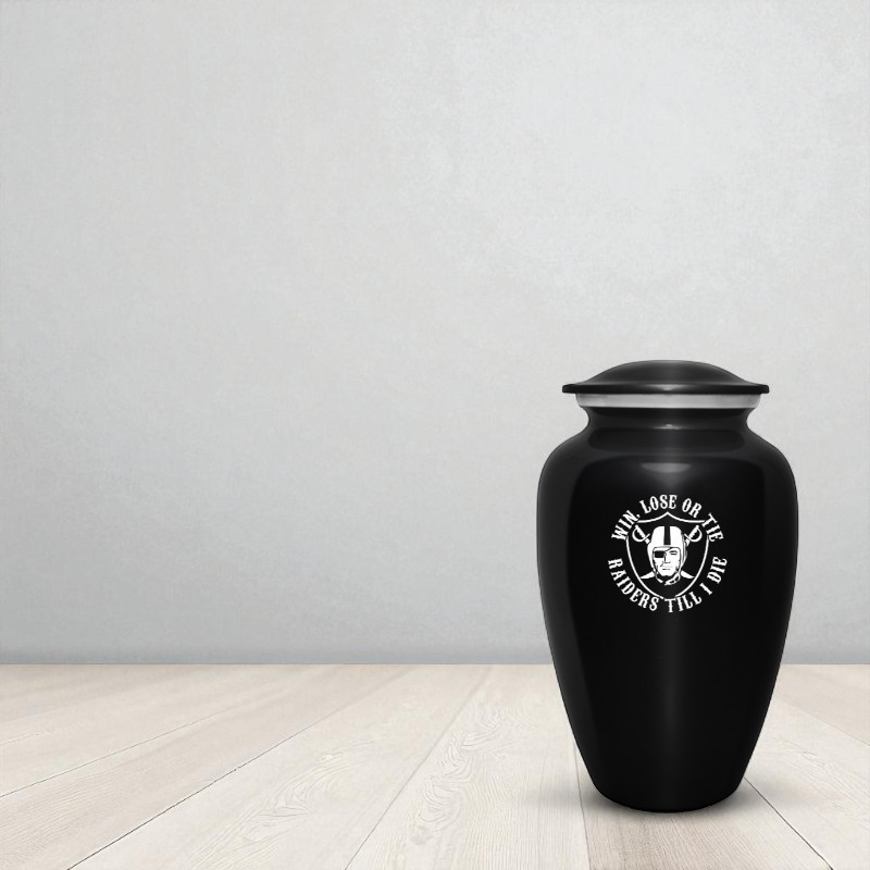Large Black Raiders Football Theme Cremation Urn Adult Human Ashes w/Bag