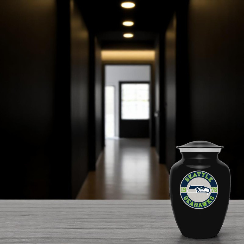 Black Seattle Seahawks Football Style Cremation Urn Adult Ashes Metal 8 In Urns