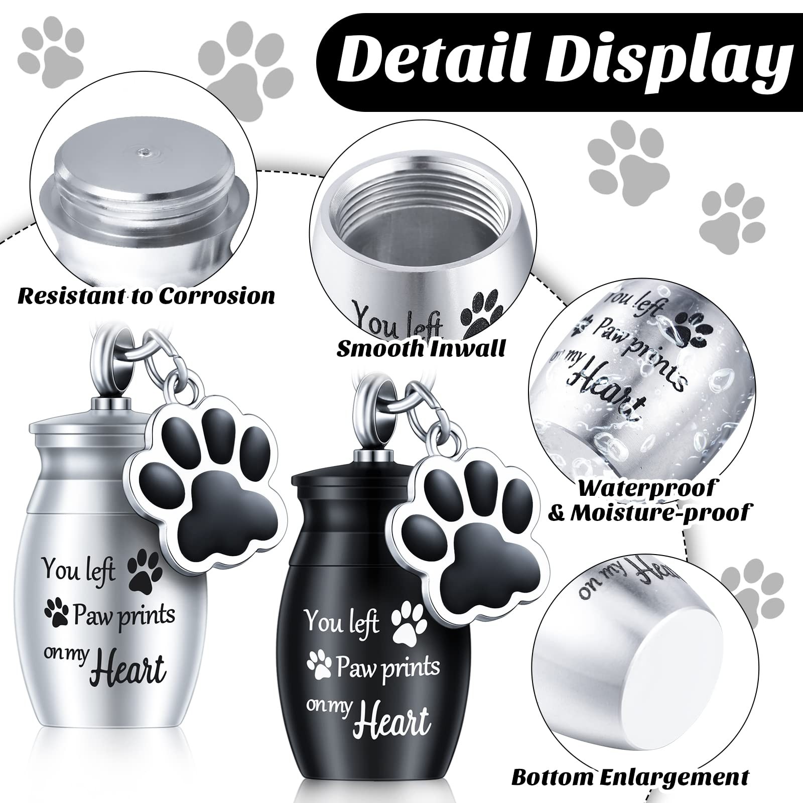 2 Pcs Pet Dog Urns Keychain for Ashes with 2 Storage Bags Small Cat Cremation