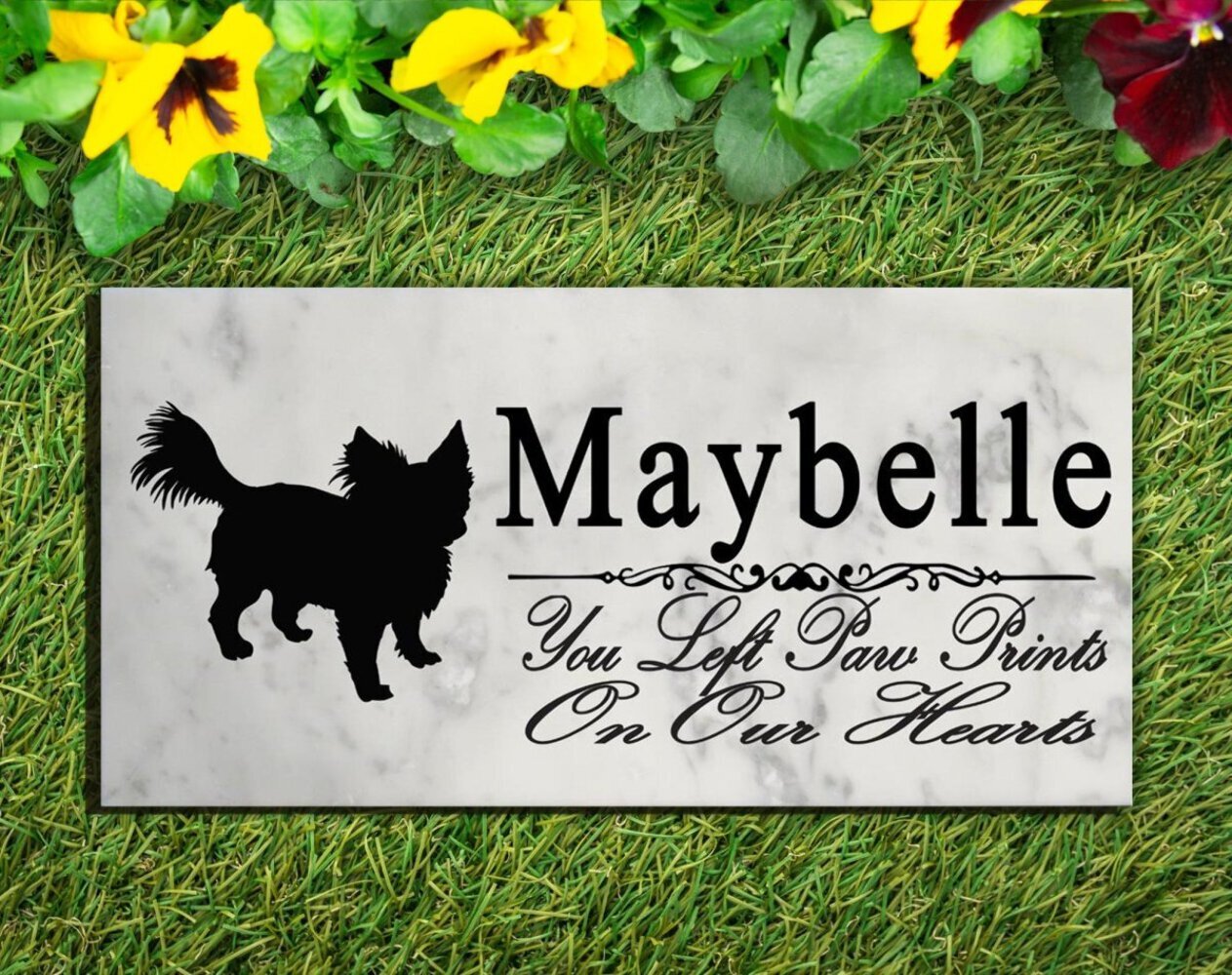 Long Haired Chihuahua Memorial Stone Personalized Dog Garden Rock Grave Marker O