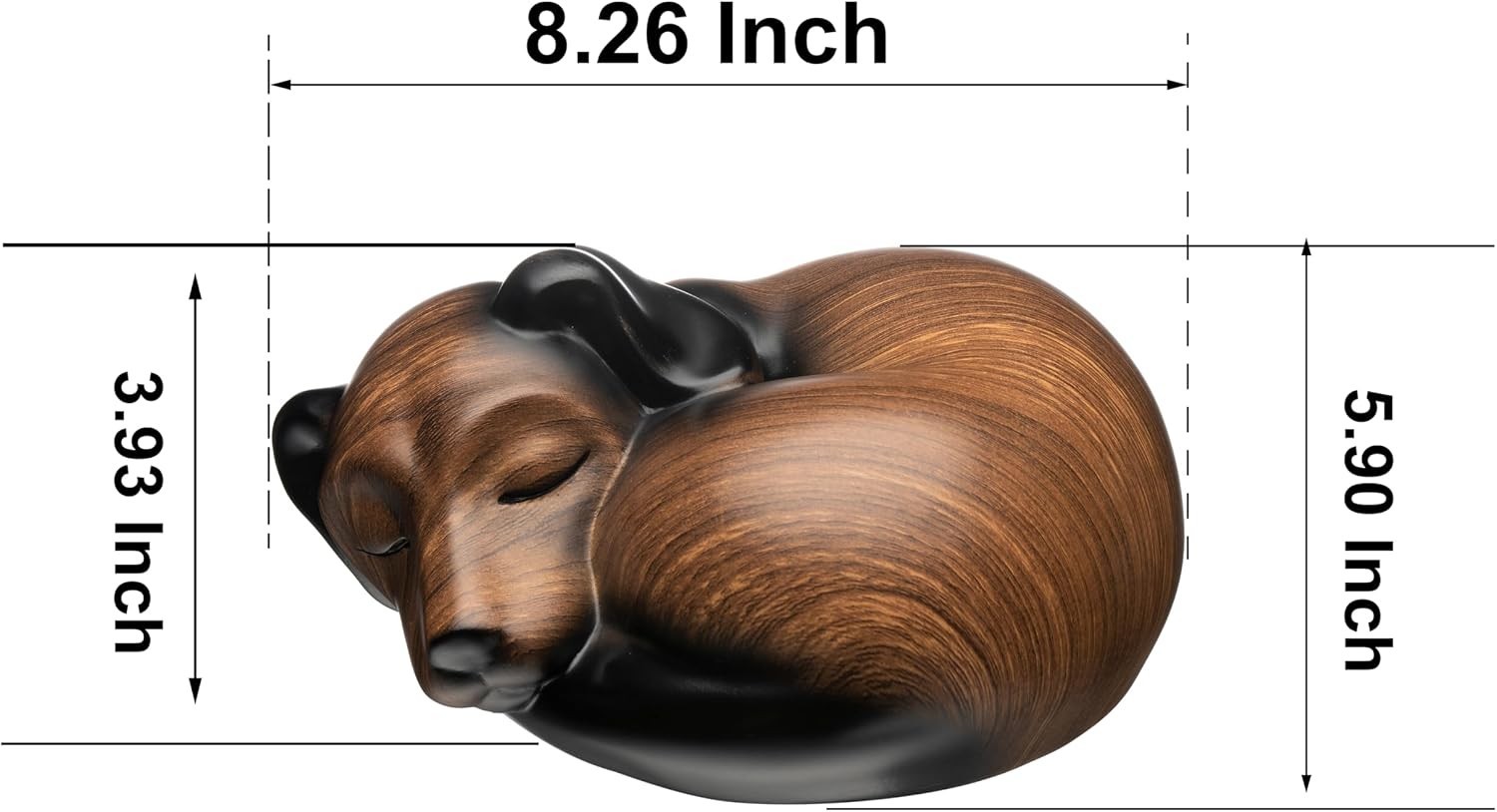 Elegant Dog Urn Sleeping Resin Black Walnut Lacquered Secure Bottom Opening