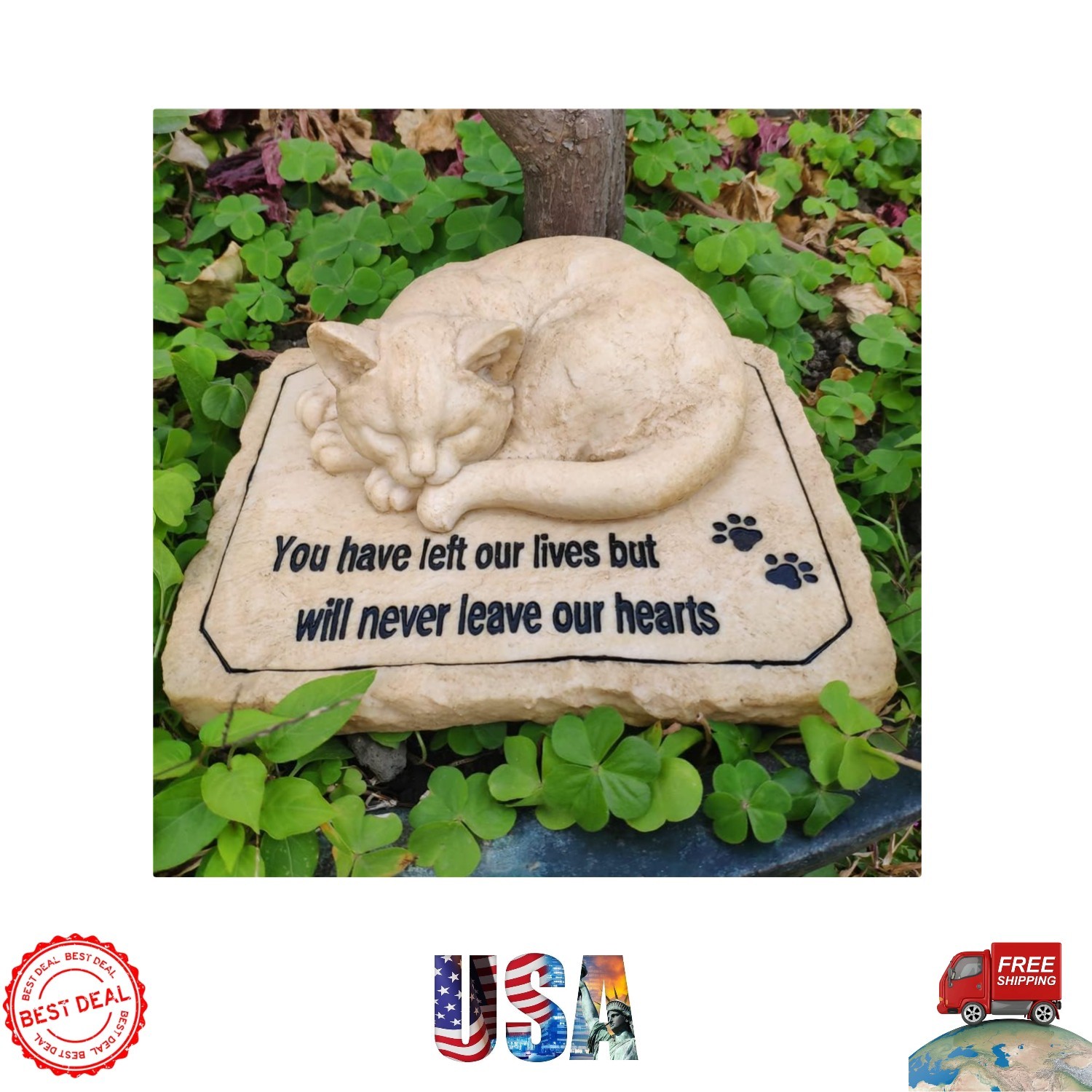 Compassionate Cat Garden Stone with 3D Sleeping Cat – Perfect Sympathy Gift