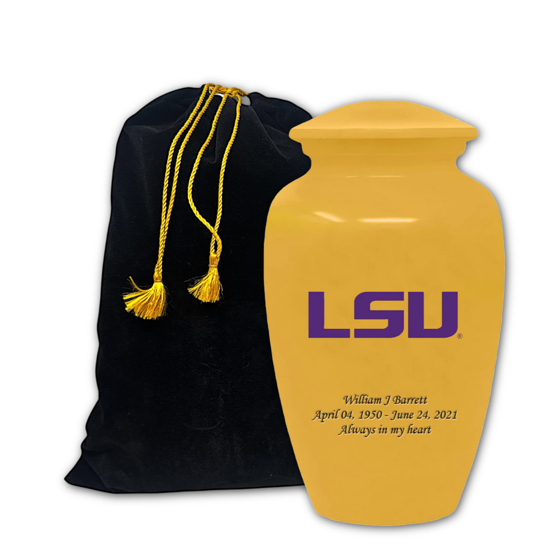 Personalized LSU Tigers Cremation Yellow Urn for Human Ashes Large Urns w/Bag