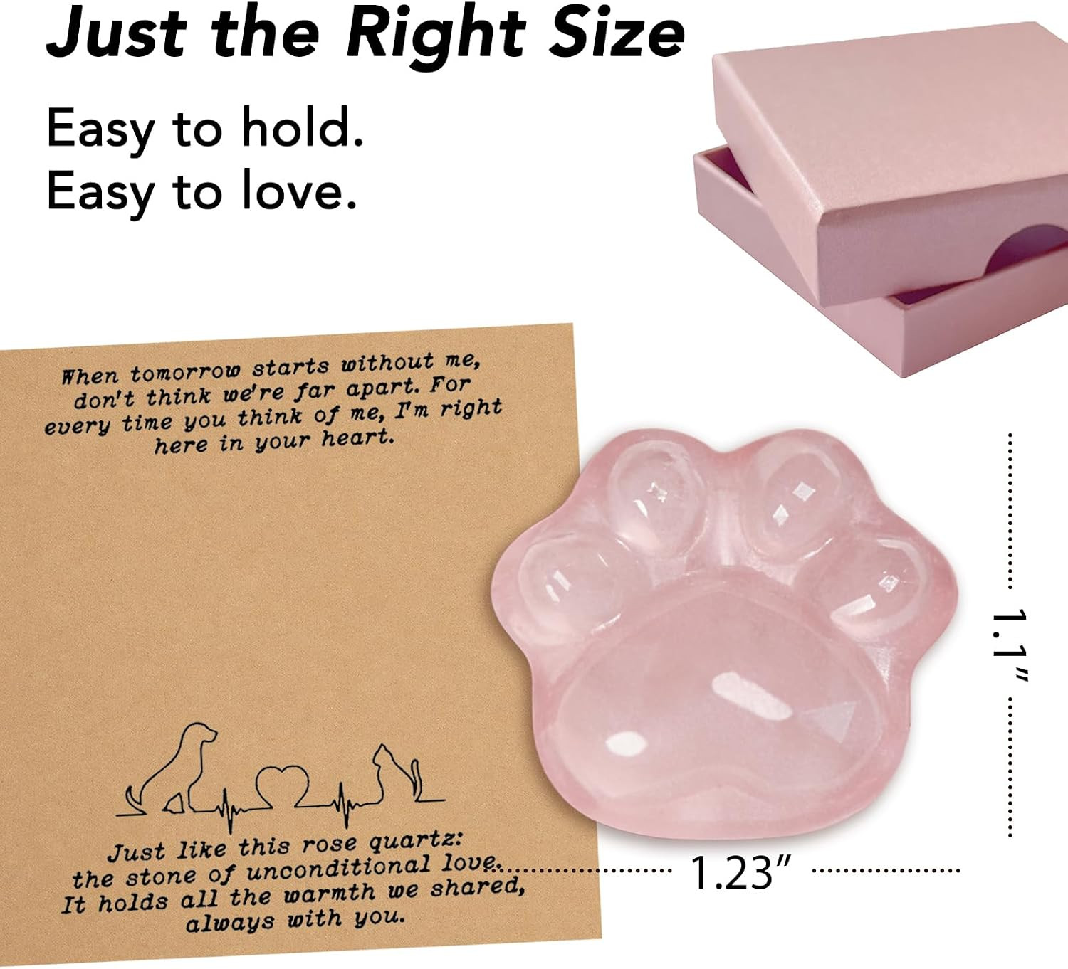 Pet Loss Sympathy Gift – Rose Quartz Heart Crystal with Memorial Card, in Loving