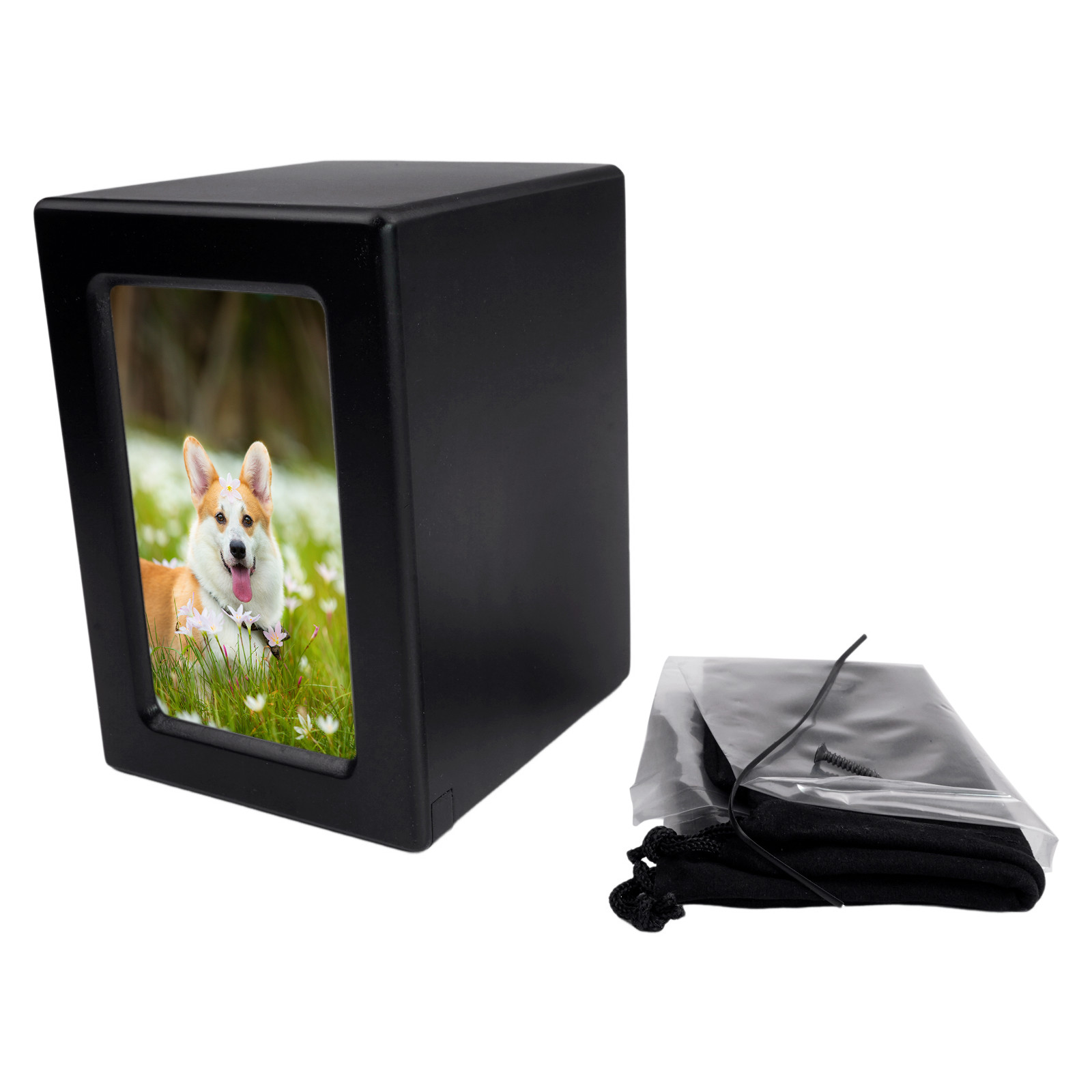Black Wooden Funeral Cremation Urn with Photo Frame 4.3*4.1in For Dogs And Cats