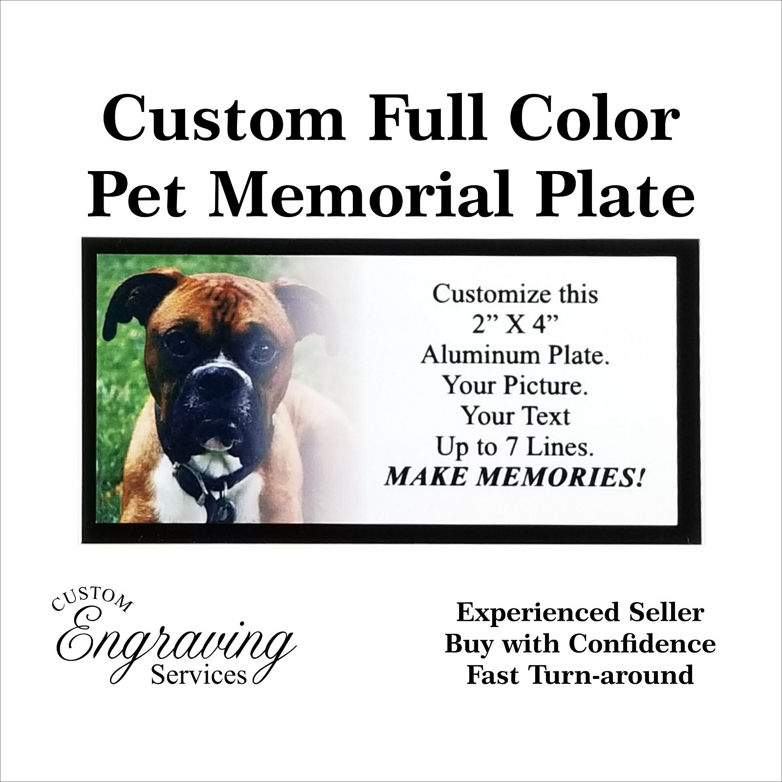 FULL COLOR MEMORIAL PLATE FOR FOR CAT, DOG, HUMAN, CUSTOM 2″x4″