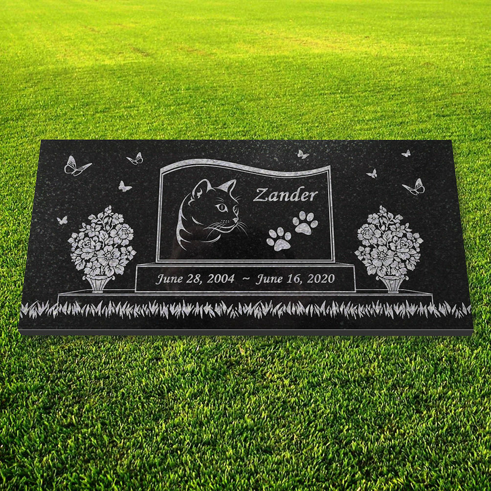 Personalized Cat Memorial – Granite Stone Pet Grave Marker – 6×12 – Zander