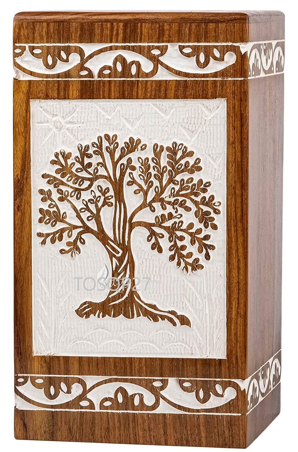 Memorial Funeral Urn Box Pet Dog Cat Ashes Handcrafted Engraved Rose wood Tree