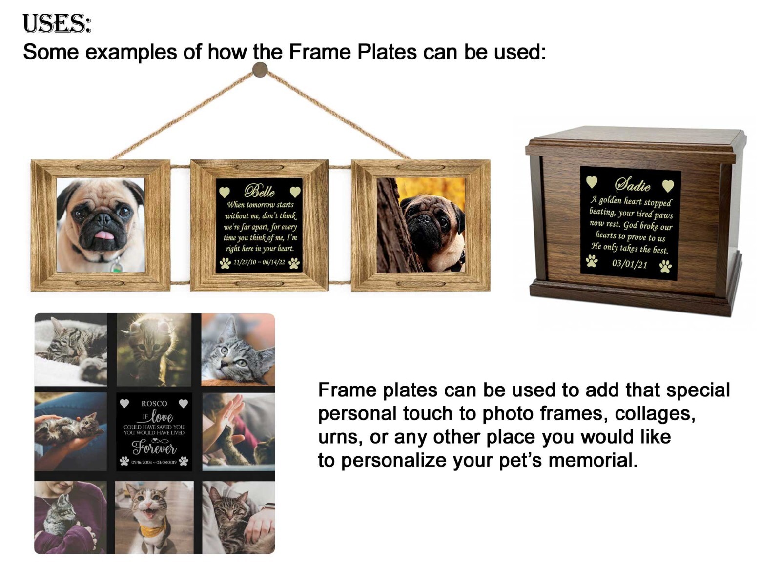 Engraved Pet Loss Poem Plate Frame Plates 2-7/8″ Square Many Choices and Designs