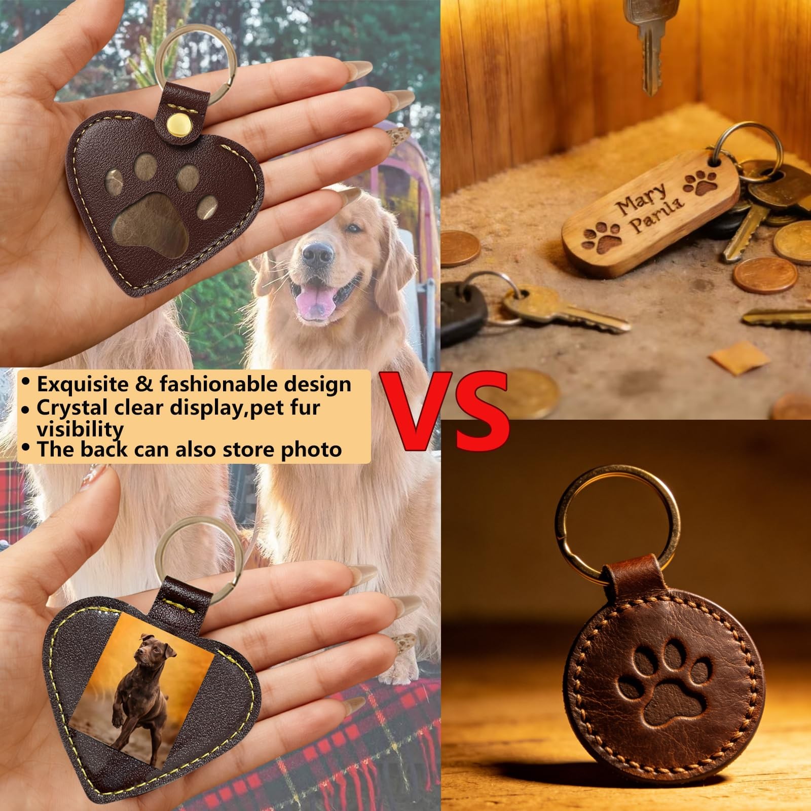 Pet Hair Storage Keychain: Dog Cat Fur Collector 2 Heart & 2 Paw Shaped keeps…