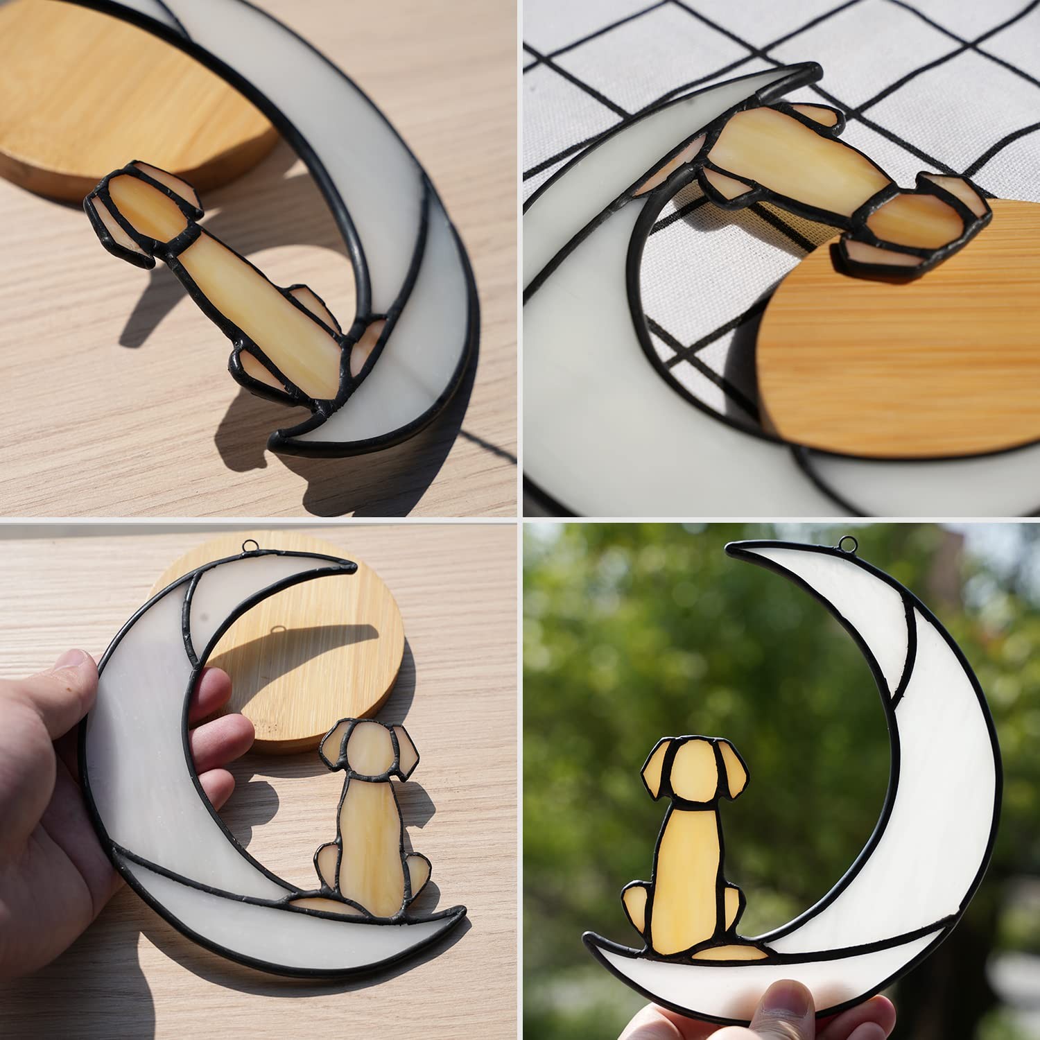 Loss of Dog Sympathy Gift,Stained Glass Dog on Moon for Suncatcher Gifts,Yell…