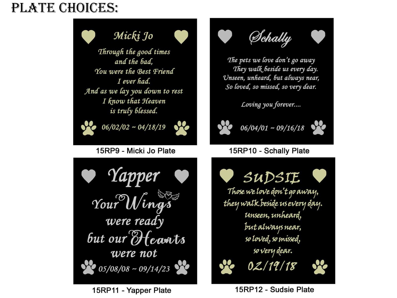 Engraved Pet Loss Poem Plate Frame Plates 2-7/8″ Square Many Choices and Designs