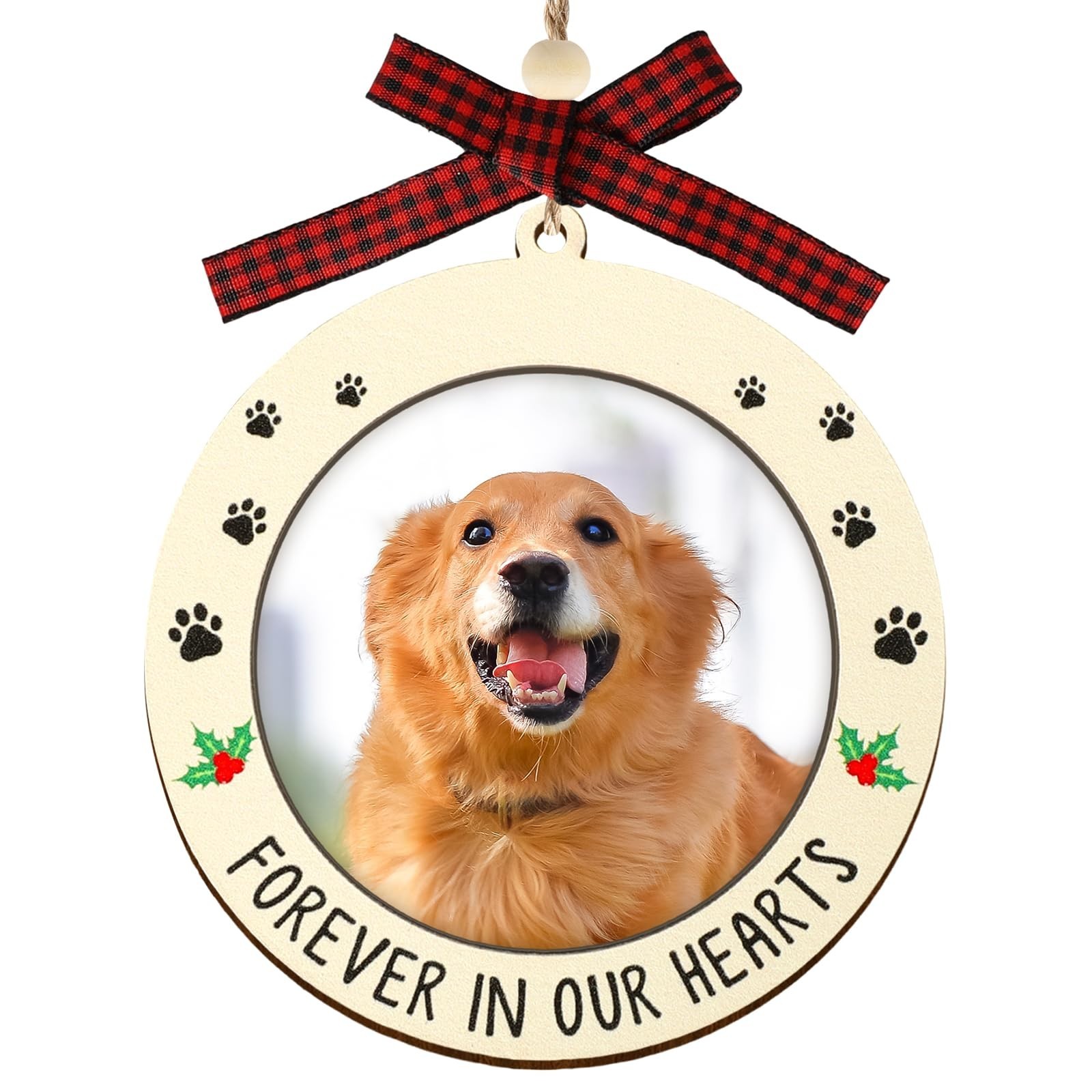 Dog Memorial Photo Ornament 2025, Forever in Our Hearts Wooden Hanging 2.5″ P…