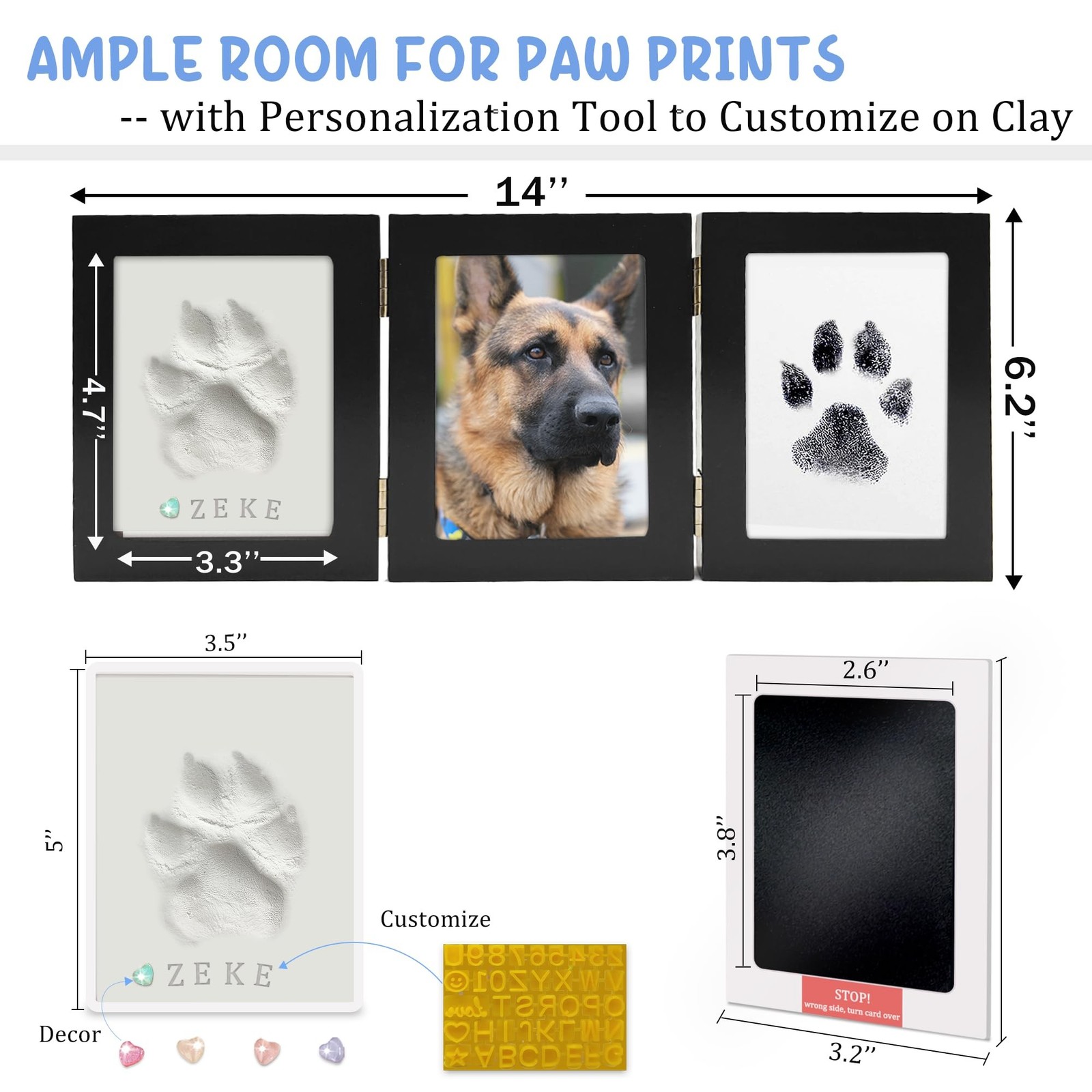 MYPAWLETS Ink&Clay Paw Print Kit Keepsake,Inkless Ink Pad & Soft Clay for Dog…