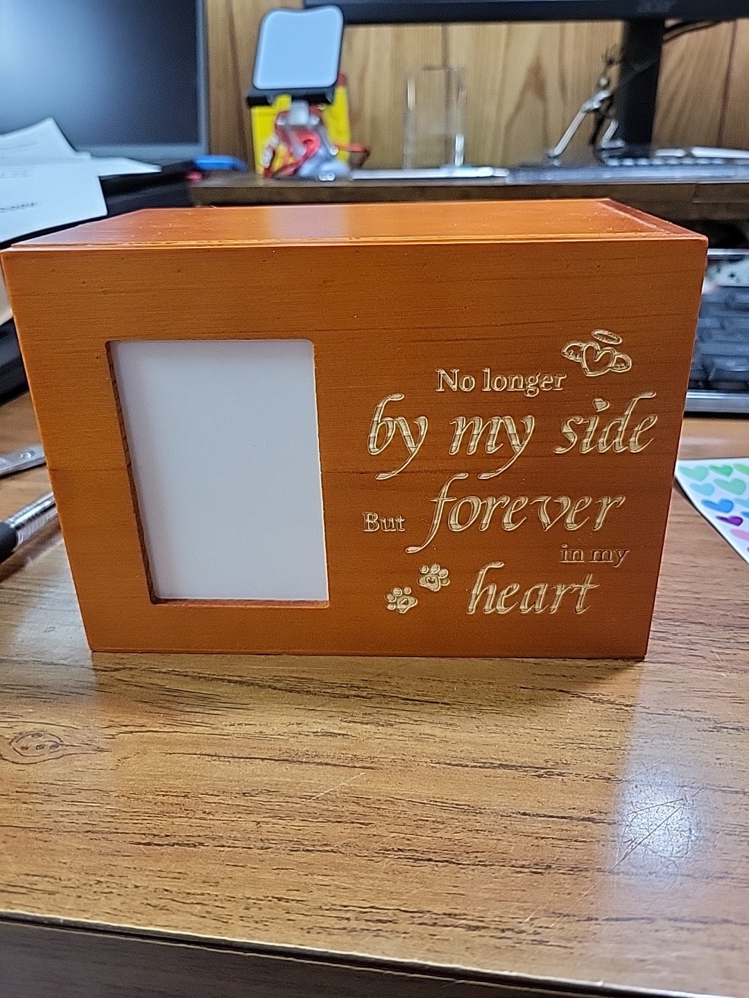 Brown Urn for Dogs Cats Ashes Memorial Photo Small- Lock Sliding Top