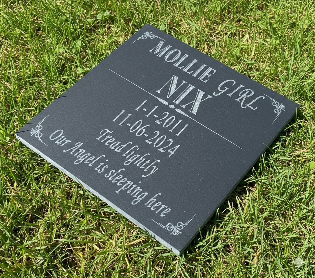 Custom Engraved Black Granite Memorial Stone Plaque: 12″ x 12″x 0.40 inch