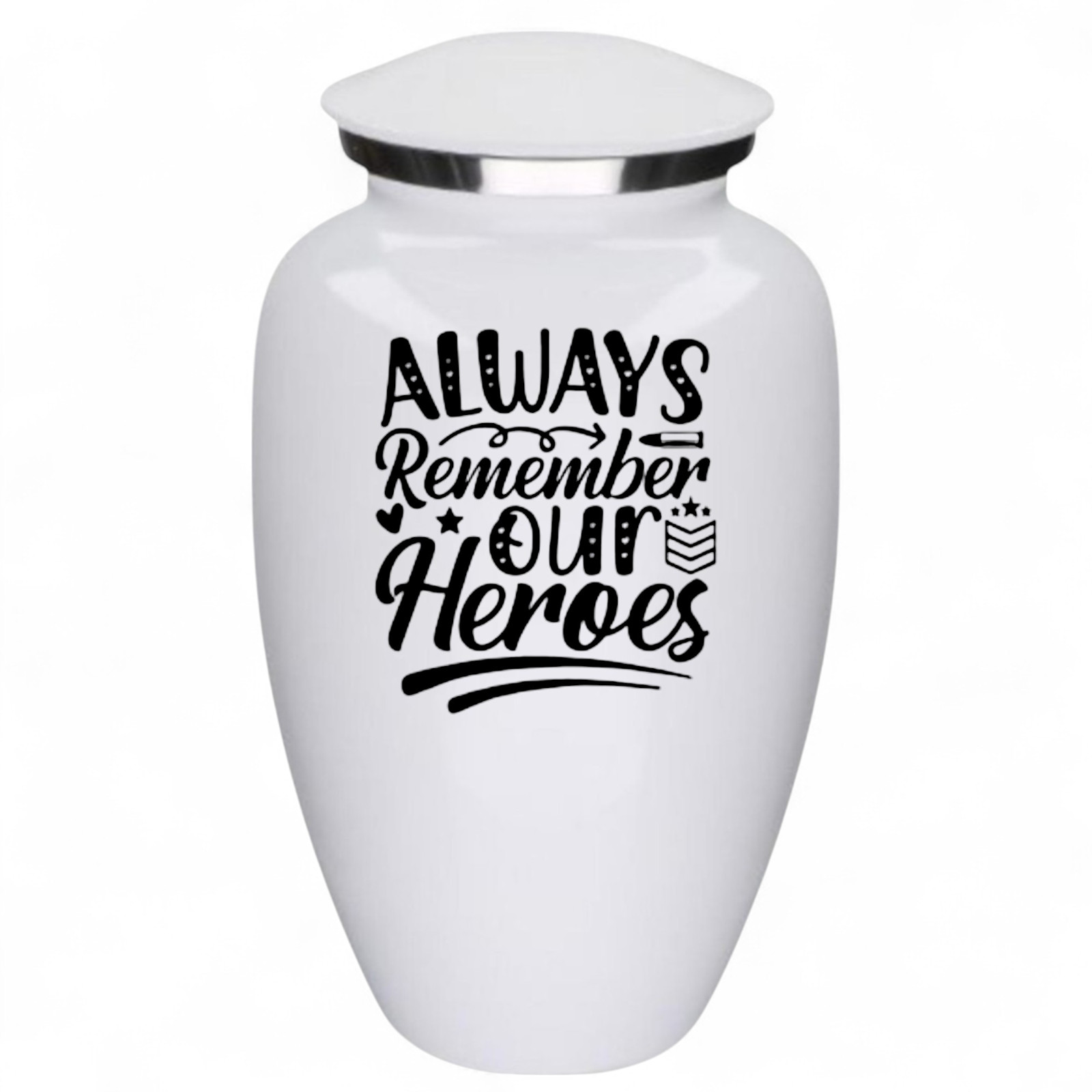 Always Remember Our Heroes White Metal Adult Cremation Urn 190 Cu In Urn
