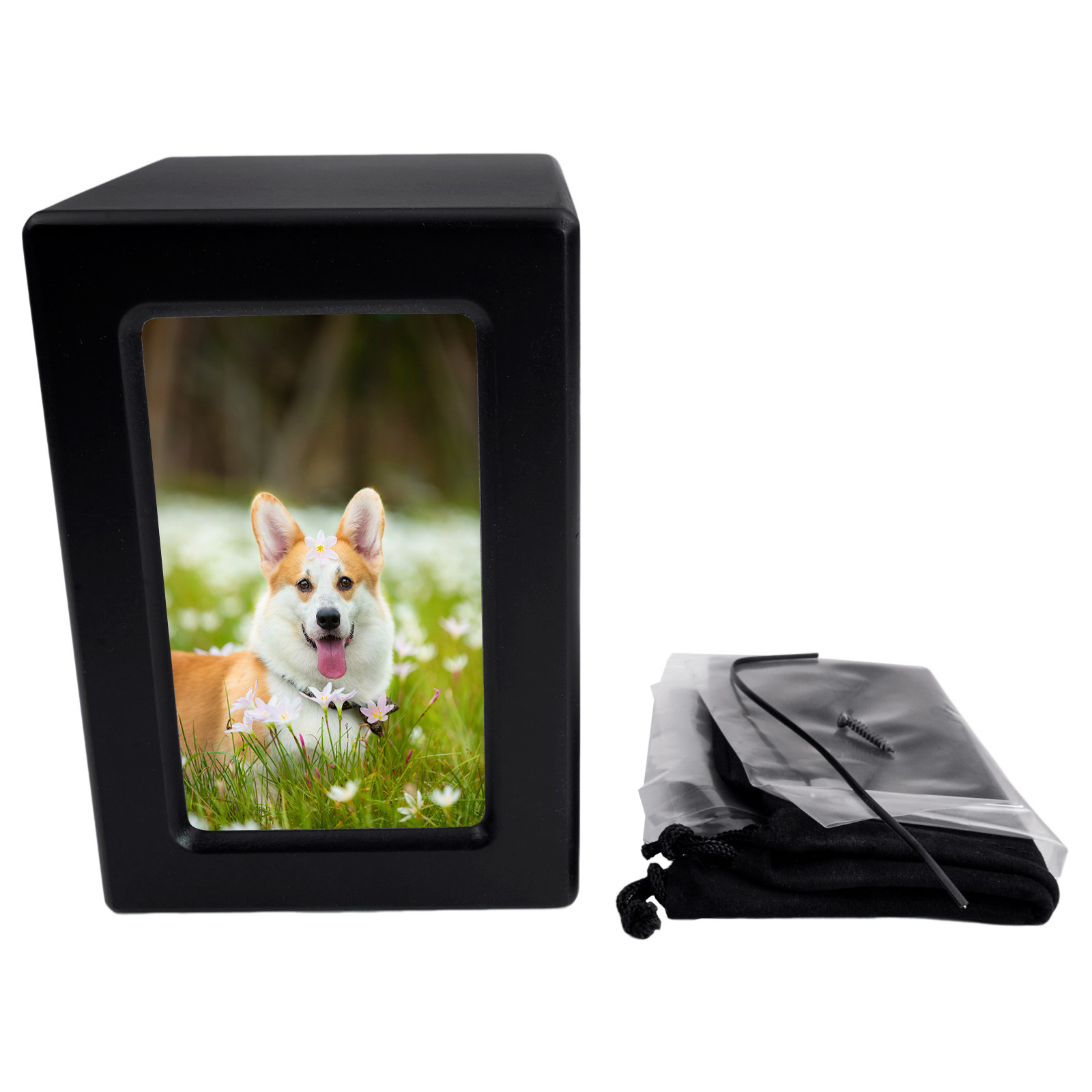 Black Wooden Funeral Cremation Urn with Photo Frame For Dogs And Cats 4.3*4.1in