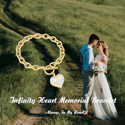 Infinity Heart Cremation Bracelet for Ashes – Stainless Steel Urn Bangles Gold