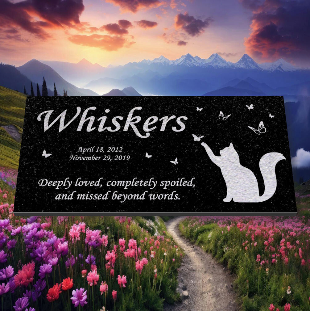 Personalized Cat Memorial – Granite Stone Pet Grave Marker – 6×12 – Whiskers