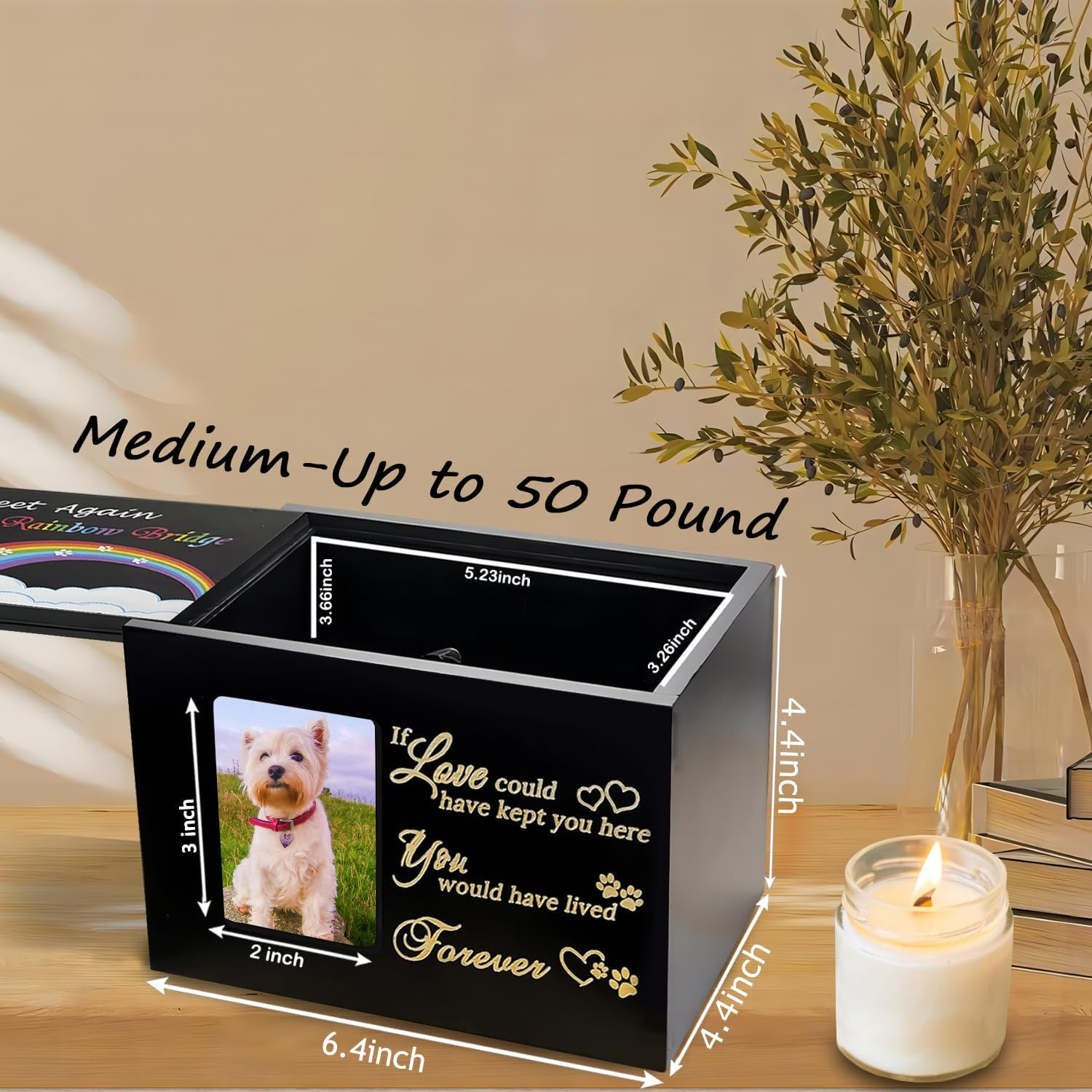 Pet Urns for Dogs or Cats Ashes,Medium Wooden Funeral Cremation Memorial Box wit