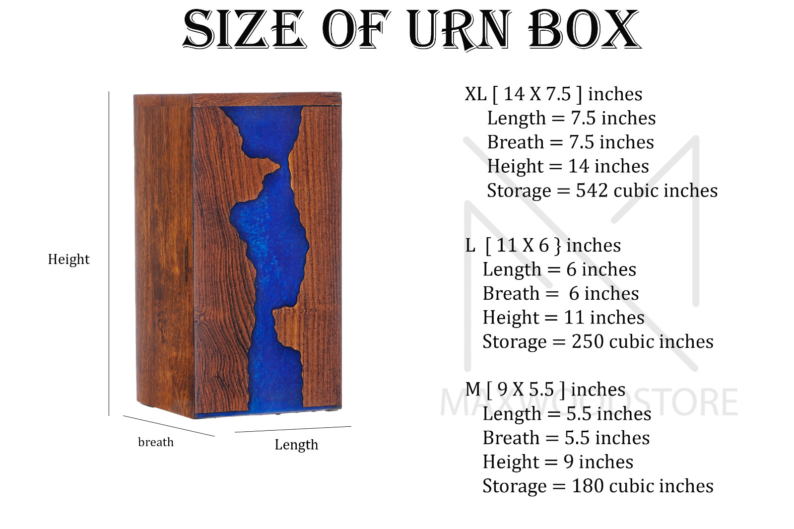 Handcrafted Rosewood and Blue Resin Urn Box – Memorial for Humans Ashes