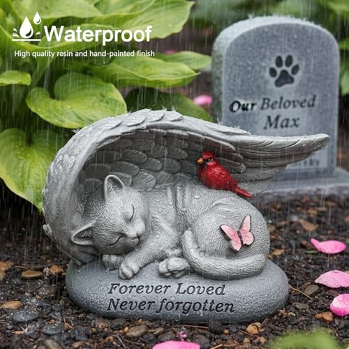 Cat Memorial Stones with Angel Wing Kitten Sculpture 6in Cat Angel Wing