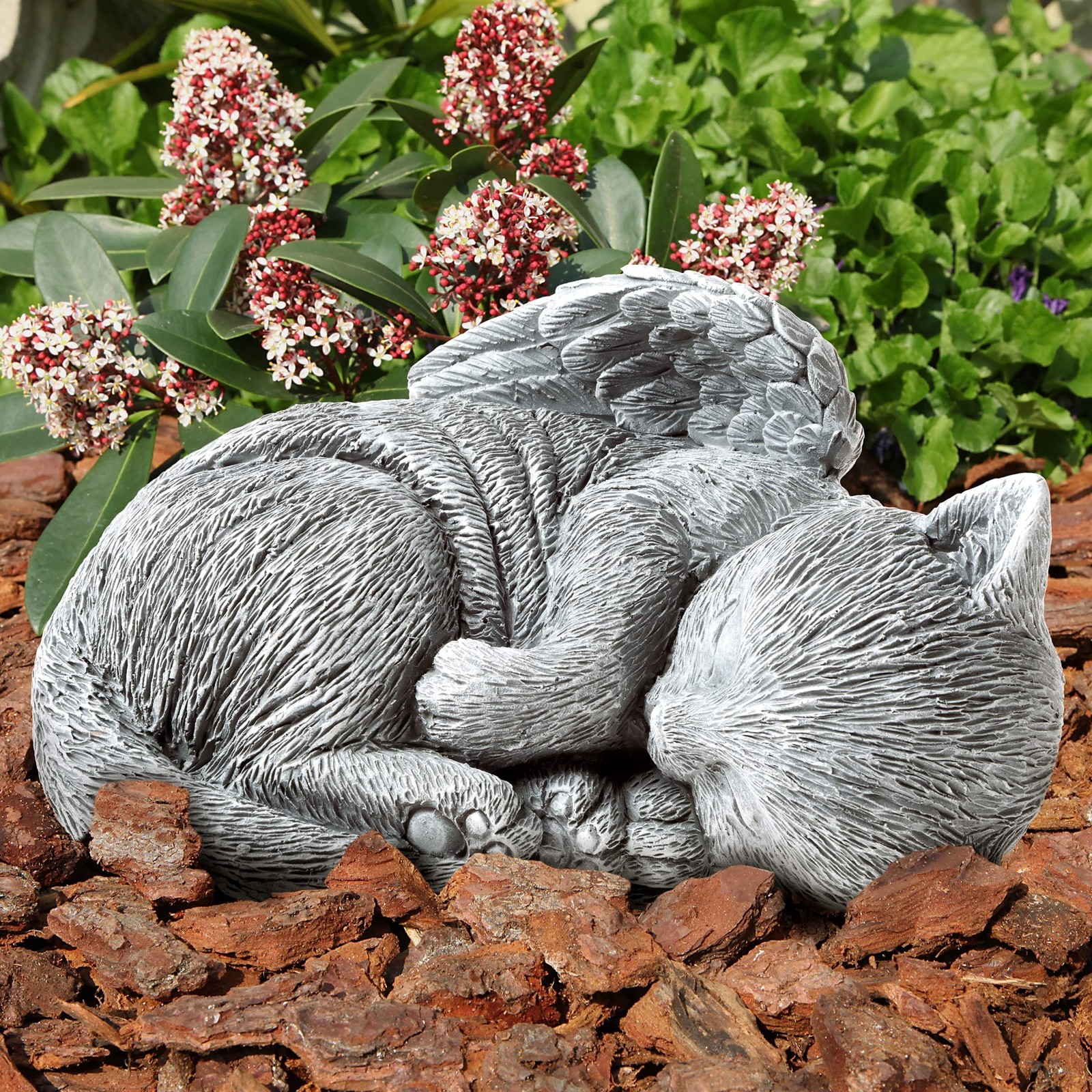 Peaceful Sleeping Kitten Angel Statue – Cat Memorial Stone for Garden, Grave Mar