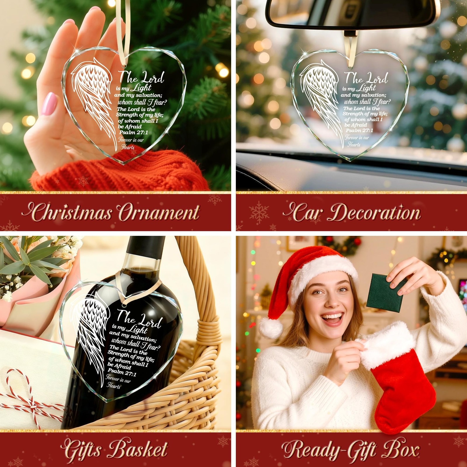 Sympathy Gifts – Christian Religious Heart Glass Ornament for Memorial Gif