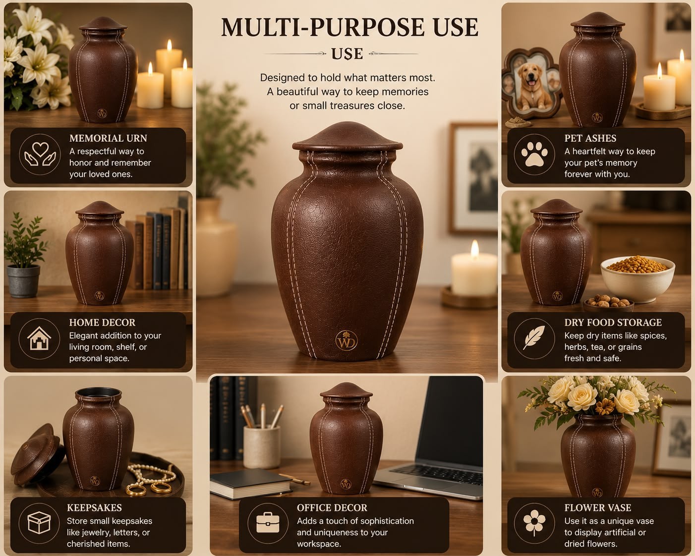 Premium Leather Cremation Urn for Human Ashes Adult 200 Cu In Aluminum Core