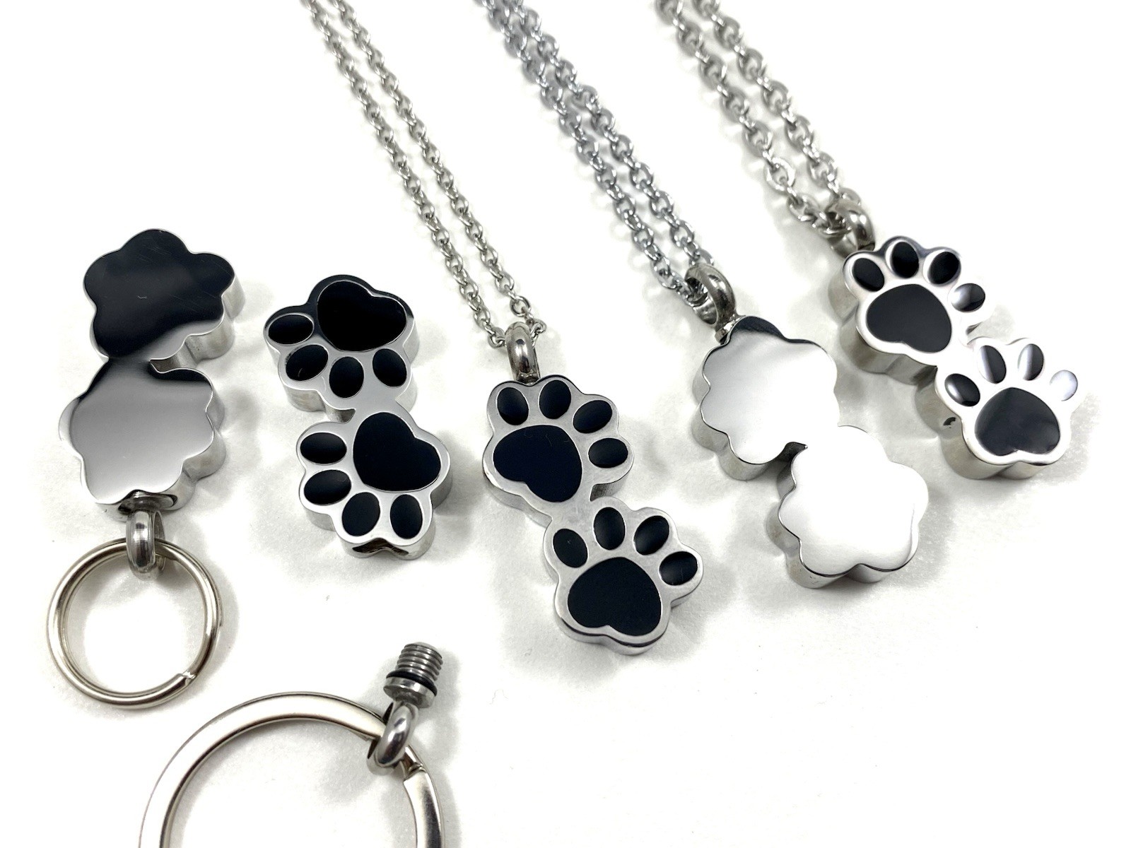 Pet Cremation Pendant Urn Keychain 1″ Key Ring for Ashes Paw Prints Dog Cat Paws