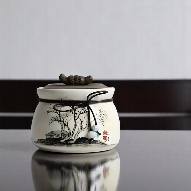 Tranquil Grove Pet Urn for Ashes – Hand-Painted Ceramic Memorial Jar for Dogs
