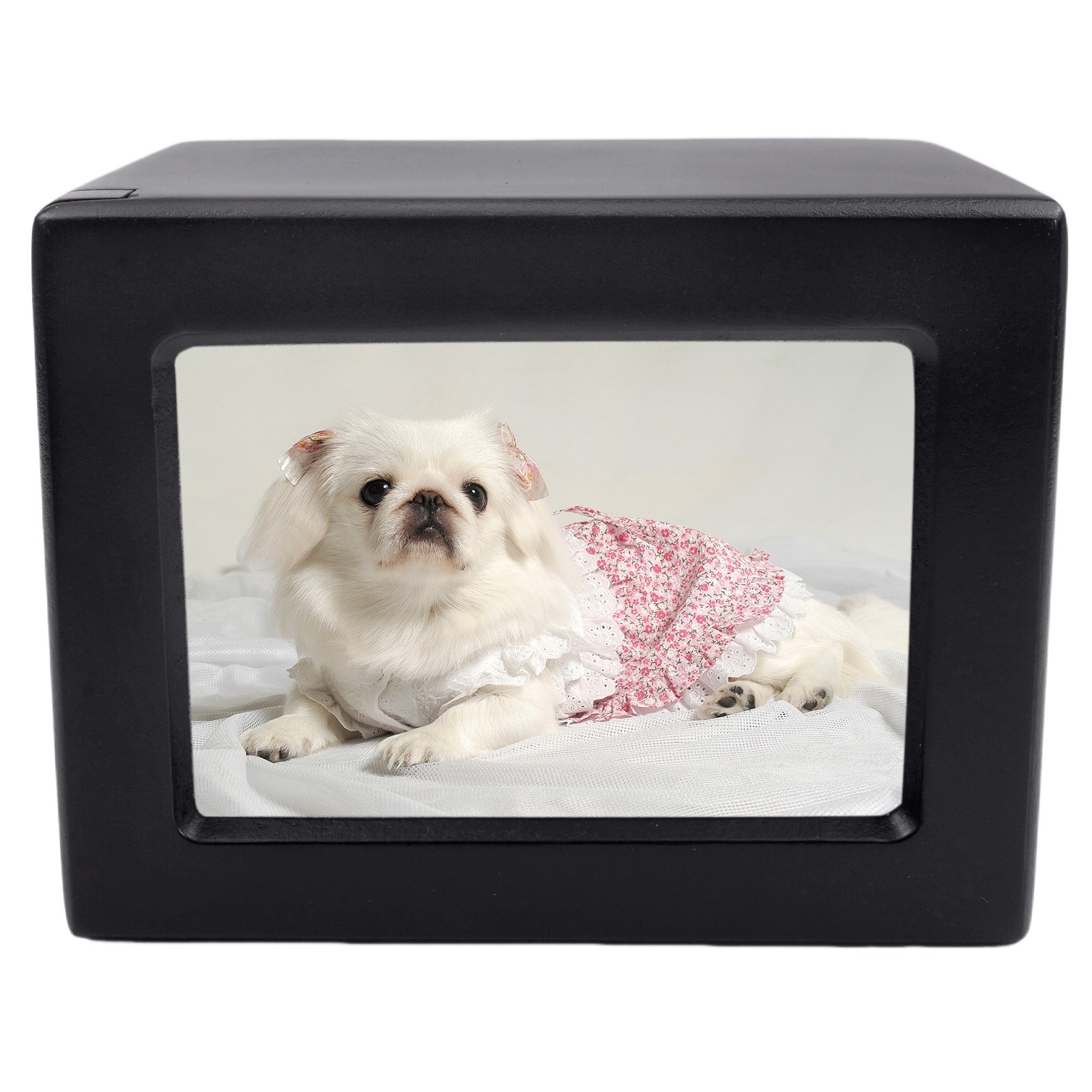 3.9*3.6in Black Wooden Funeral Cremation Urn with Photo Frame For Dogs And Cats