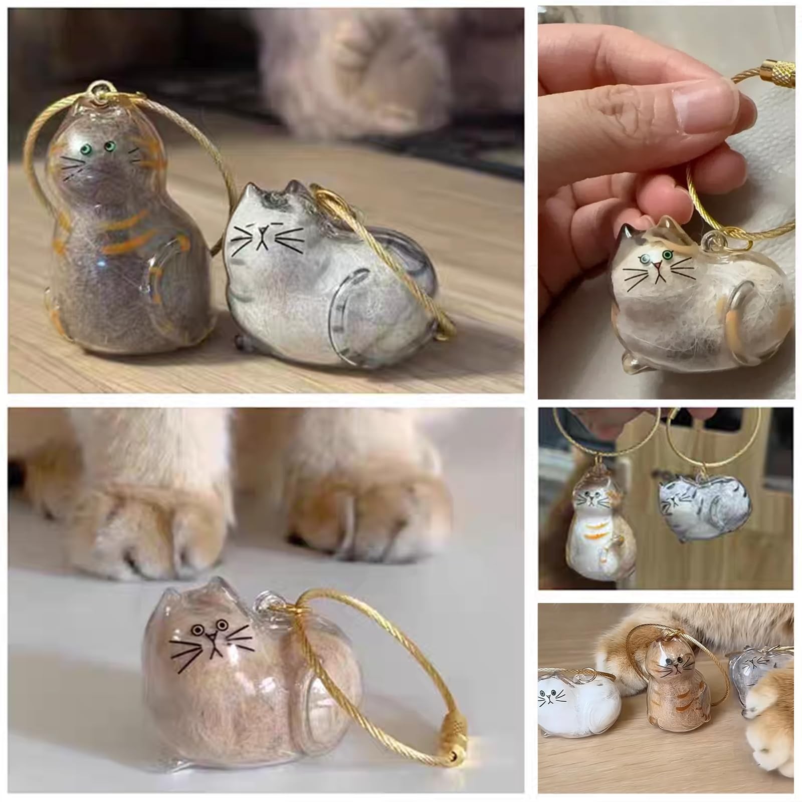 Cute Cat Hair Keychain Cat Fur Keepsake with Tweezer, Transparent Pet Fur Mem…