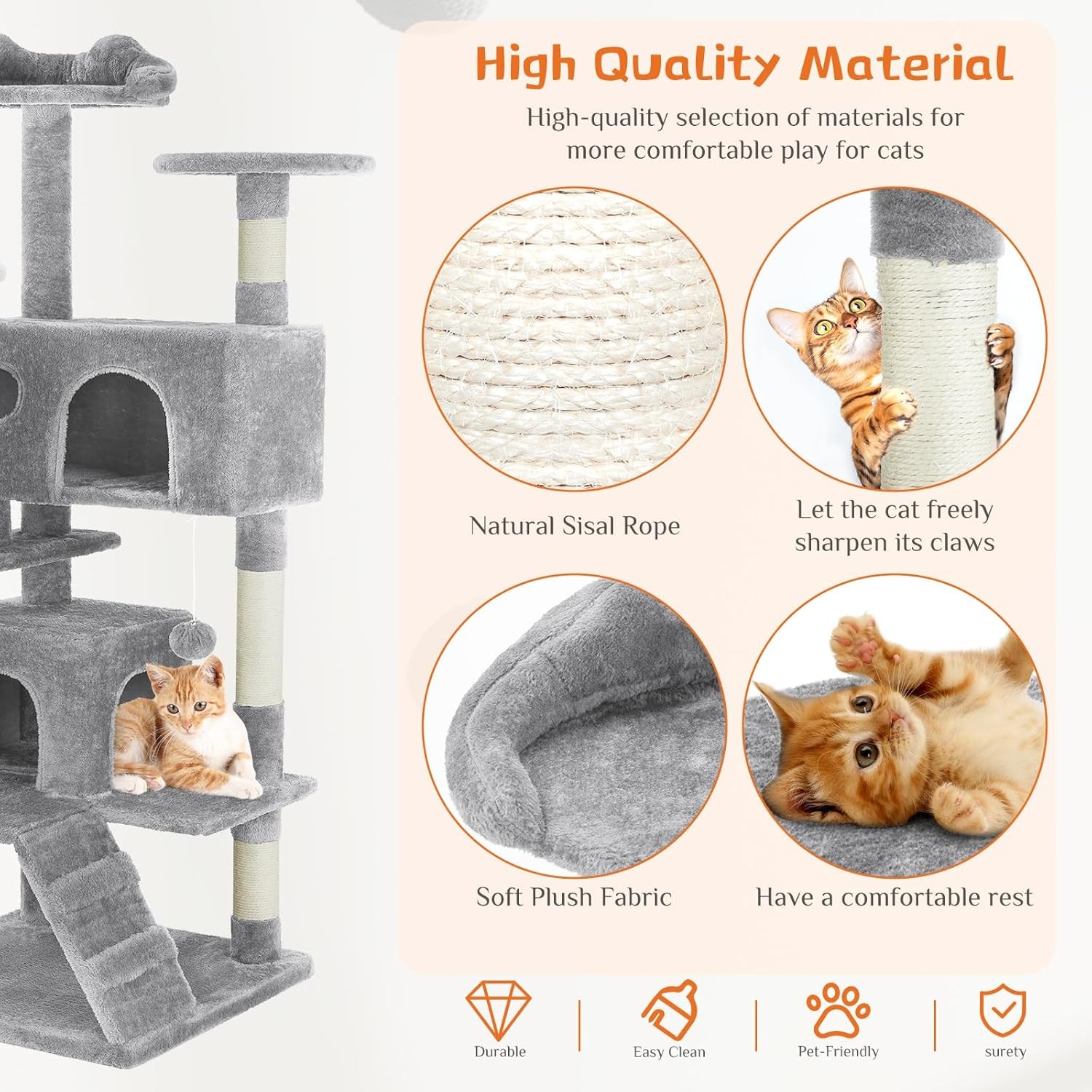 54 -Cat Tree Tower – Multi-level With Sisal Grab Post, Indoor Apartment With Lad