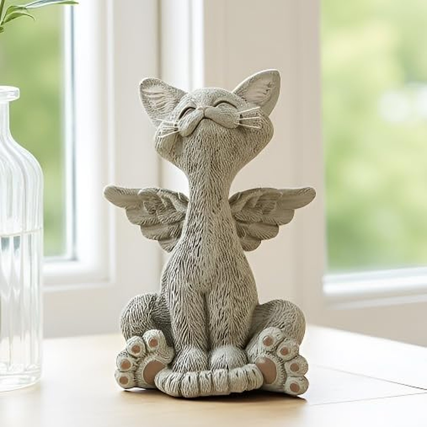 5″ Bereavement Cat Angel Figurine – Resin Memorial Kitty Statue with Wings