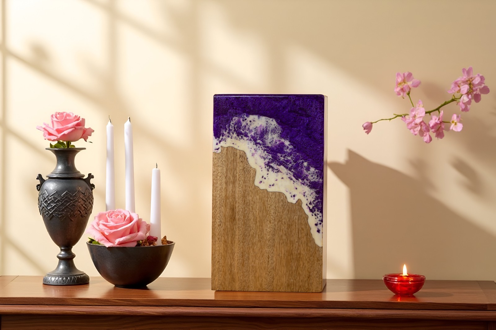 Wooden & Epoxy Resin Cremation Urn – Large Funeral Urn for Adult Pet Ashes,Human