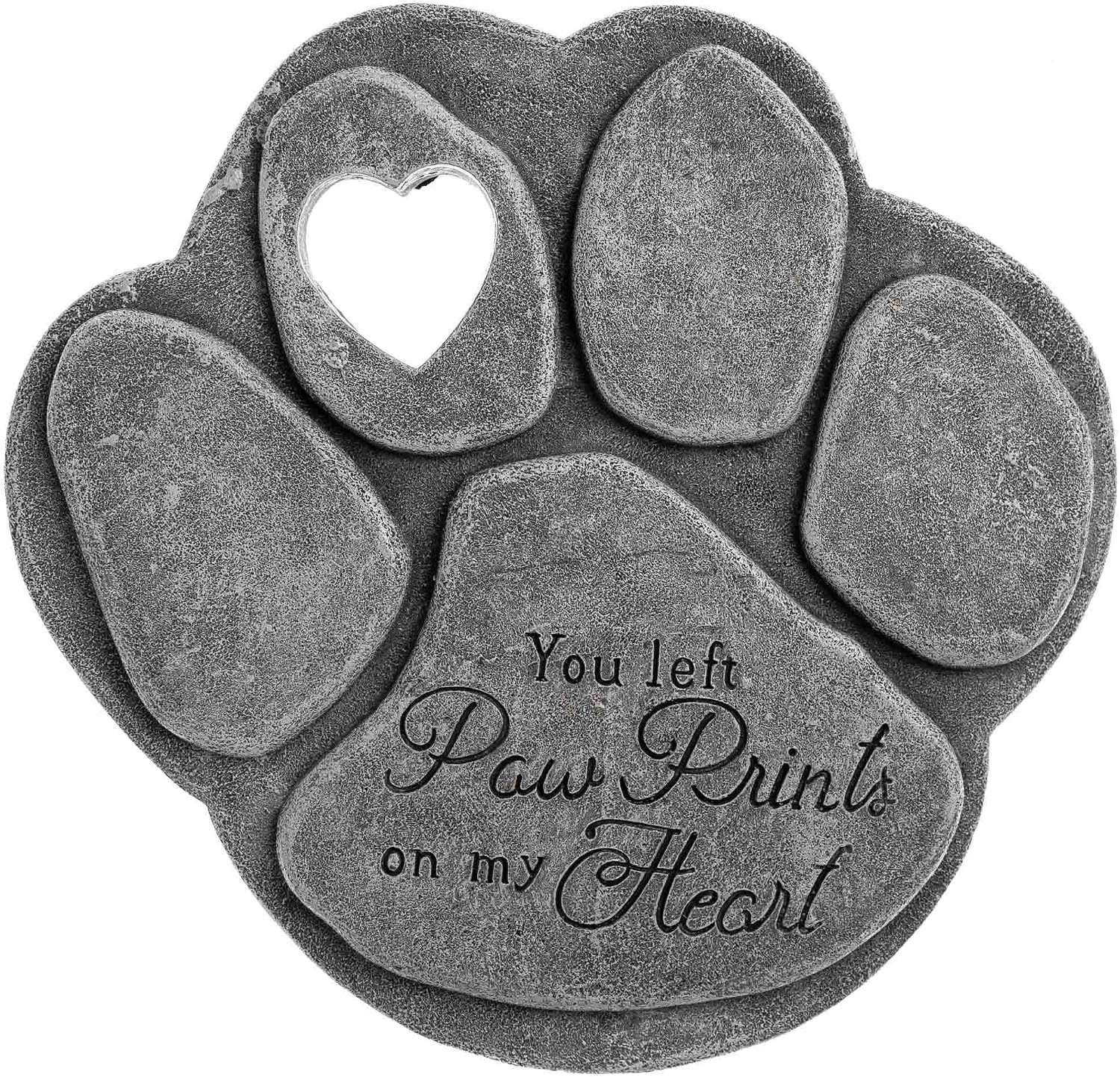 Heartfelt Pet Memorial Stone – Waterproof ‘You Left Paw Prints On My Heart’ 8″